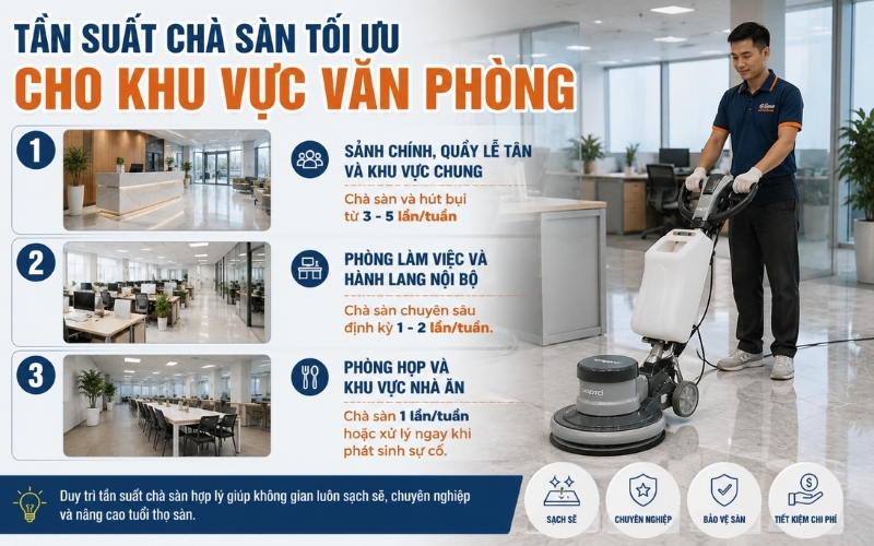 Tần suất chà sàn tối ưu cho khu vực văn phòng  